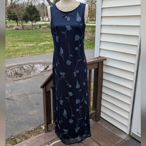 Vintage 90s Jalate Blue Floral Maxi Dress